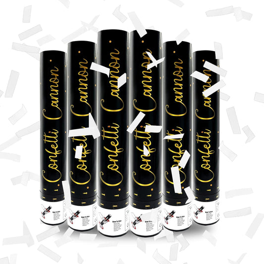6 Pack White Confetti Poppers, 12 Inch Confetti Cannon Party Poppers Shooters for Gender Reveal, Birthday, Wedding, Graduation, Anniversary, Parties, Christmas, New Year's Eve
