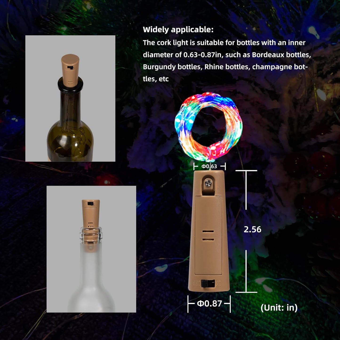 Dual Battery Pack LED Bottle Lights, 6.6ft 20led Double The Lighting Time, for Indoor and Outdoor use, for Christmas,(6 Pack, Multicolour（Dual Battery Pack）)