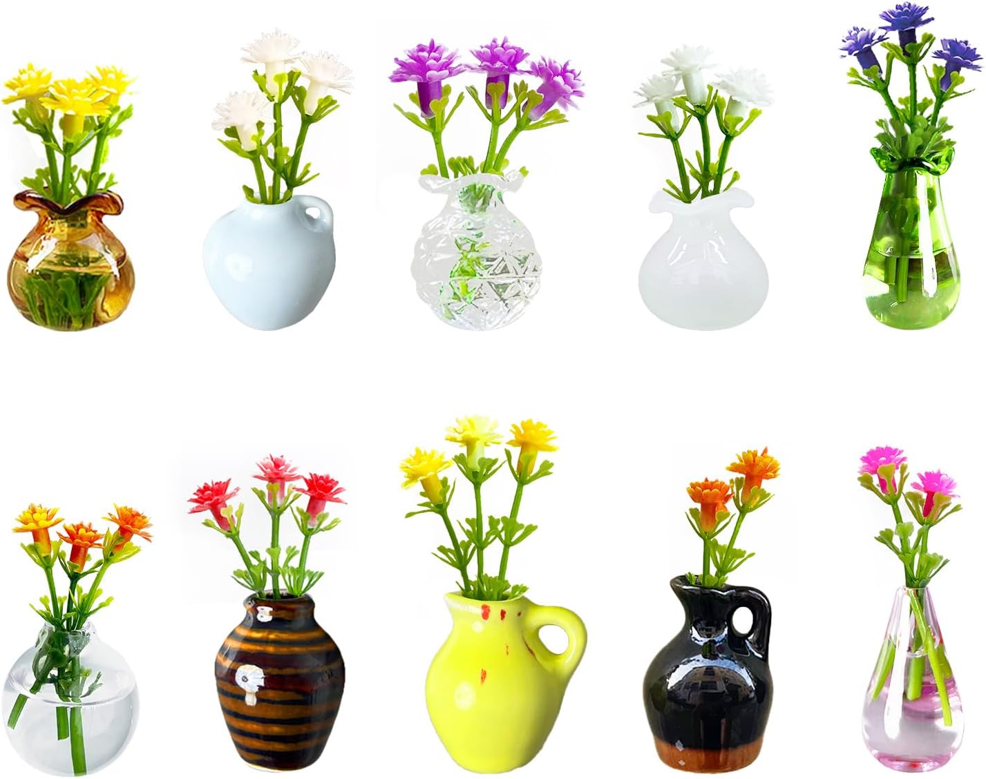 Magnetic Bud Vase Set – Mini Ceramic & Glass Vases with Strong Magnet for Fridge & Whiteboard – Decorative Small Flower Vases for Kitchen, Home or Office Décor for Women (Glass & Ceramic)