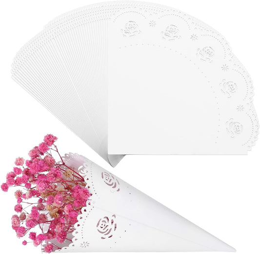 GWHOLE 100 Pcs Rose Confetti Petal Cone for Wedding Party, White