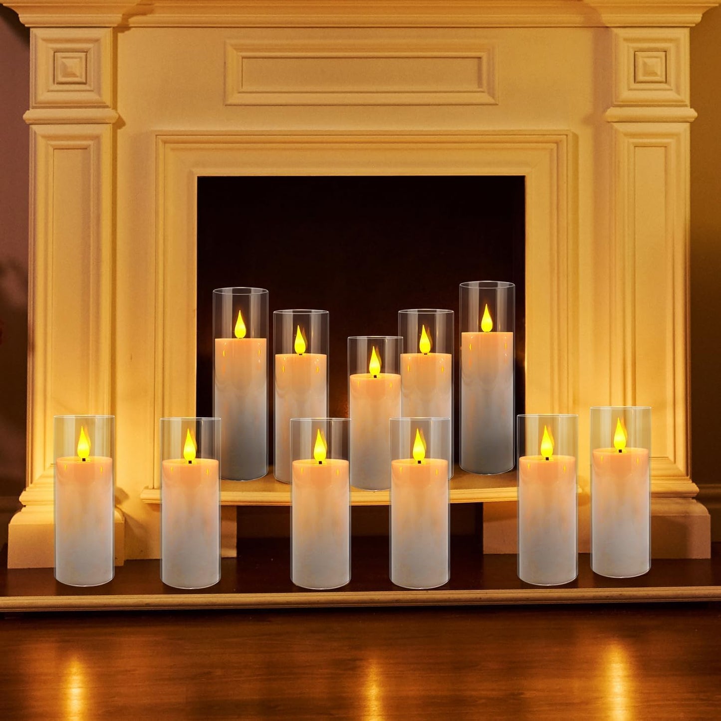 Set of 24 Flickering Flameless Candles Battery Operated with Remote and 2/4/6/8 H Timer Plexiglass Led Pillar Candles with Realistic Moving Wick Candles for Home Decor (D2.2"xH 5"6"7")(White)