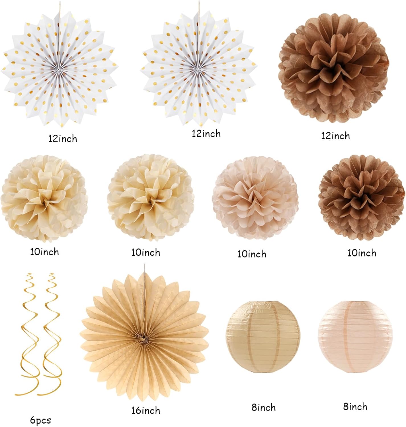 Boho Baby-Shower White-Brown Champagne Fall Party-Decorations - 33pcs Banner,Streamers Tassel Garland,Tissue Pom Poms Honeycomb,Paper Lantern Fan,Autumn,Bridal,Christmas,Birthday,Wedding Decor Hugtmr