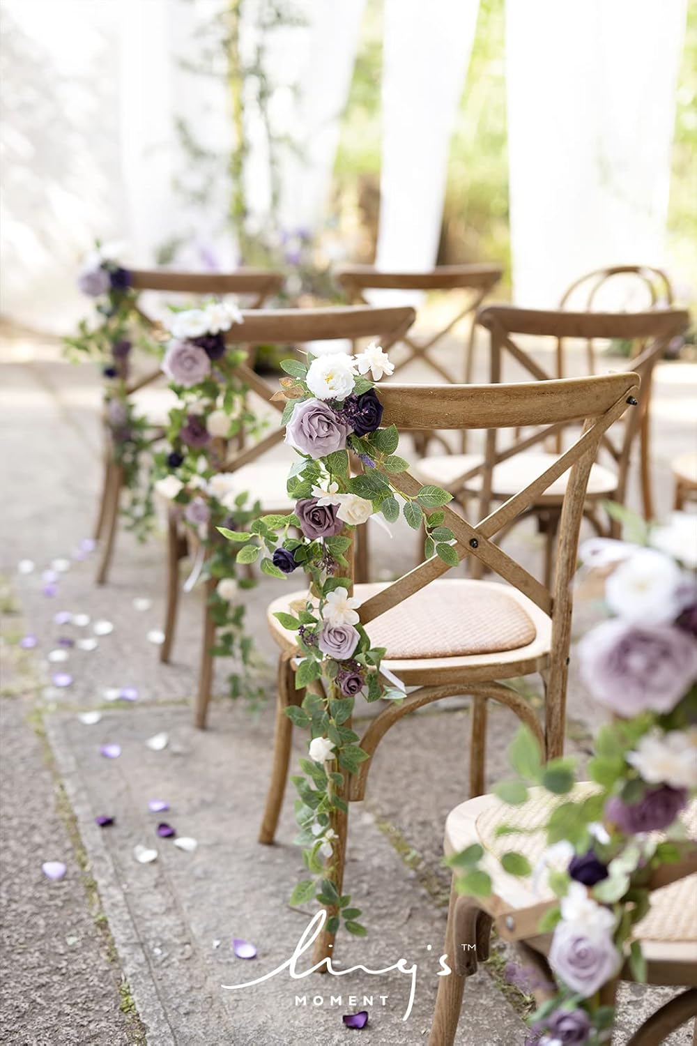 Ling's Moment 10pcs Wedding Chair Decorations Aisle Floral Swag Artificial Pew Flowers Hanging Garland Lilac Purple Gold for Ceremony Reception Church Rose Floral Faux Arrangement Party Outdoor Decor