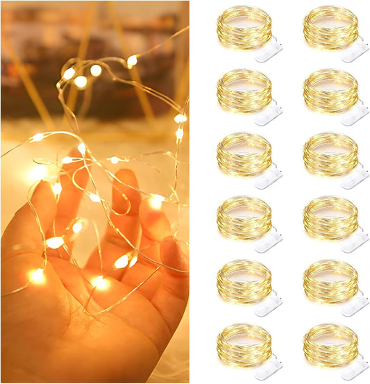 12 Pack Fairy Lights Battery Operated String Lights，7FT 20LED Waterproof Silver Wire Christmas Lights Outdoor,Firefly Mini Lights for Bedroom Party Birthday Wedding Home Decor