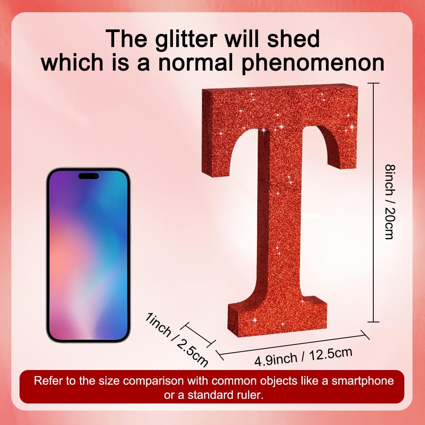 TONIFUL 8 Inch Red Glitter Letter T Table Centerpiece A-Z Red Birthday Party Decorations,Red Alphabet T for Birthday,Chrismas,Graduation,Bridal Shower,Wedding,Anniversary Party Supplies