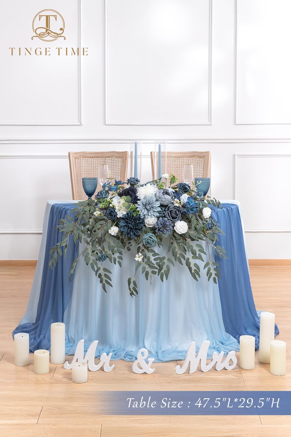 TINGE TIME Artificial Sweetheart Flower Swag with Table Cloth and Table Runner, Pack of 3 Floral Arrangement for Wedding Sweetheart Table Centerpiece Decoration (Dusty Blue)