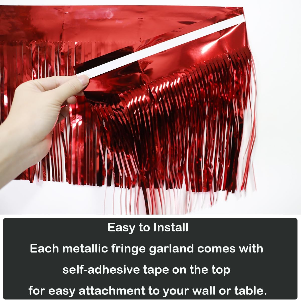 4 Pack Total 40 Feet Foil Fringe Garland Metallic Wall Hanging Drapes Tassel Skirting Tinsel Streamers Decorations for Parade Float Trailer Mardi Gras Party Birthday Wedding (Red)