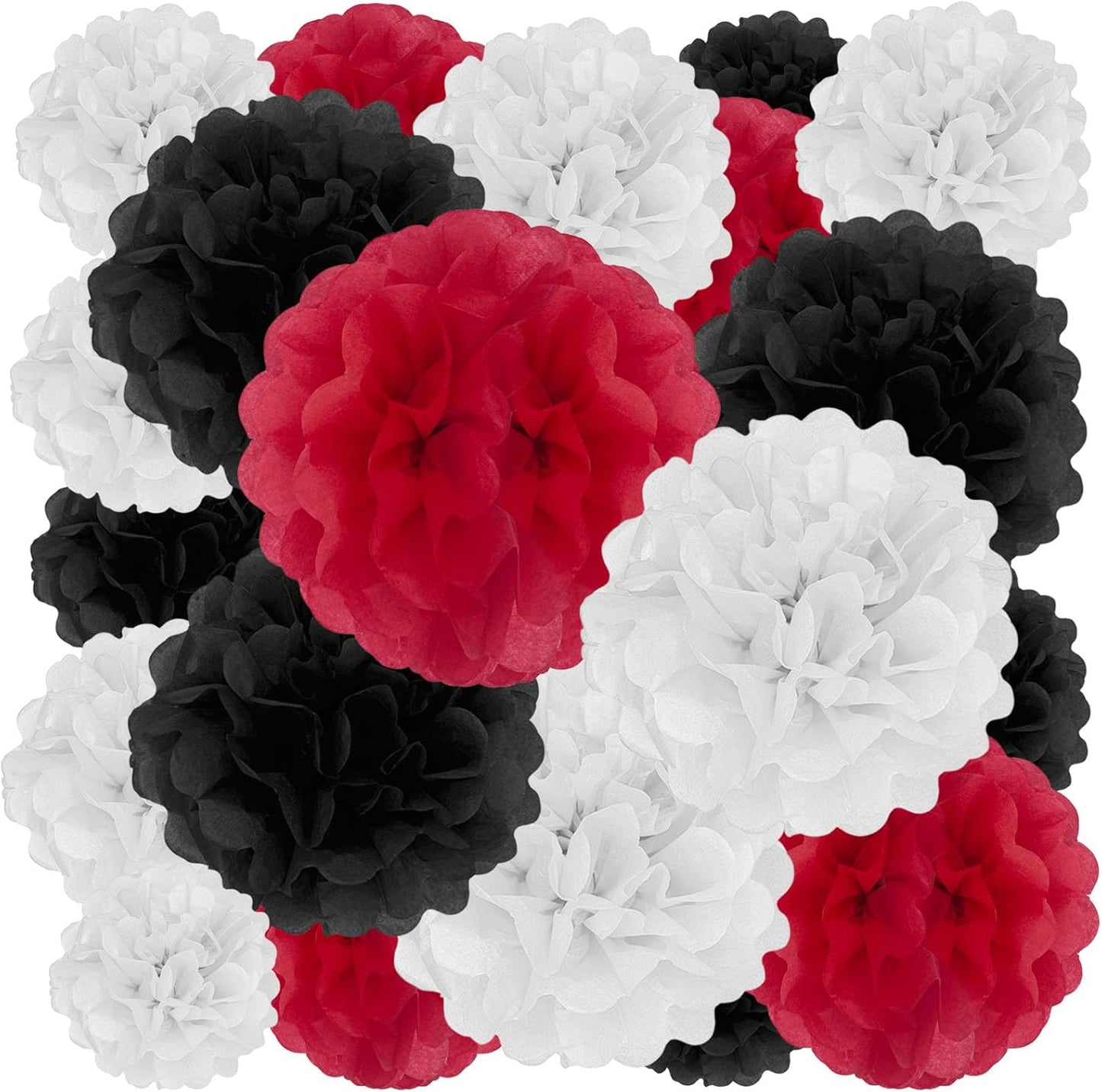 Tissue Paper Pom Poms, Black White Red Tissue Paper Flowers, Hanging Flower Balls for Weddings Fiesta Parties Birthday Baby Showers Classroom Bridal Shower Decoration (18Piece Set-6/10/12/14Inch)
