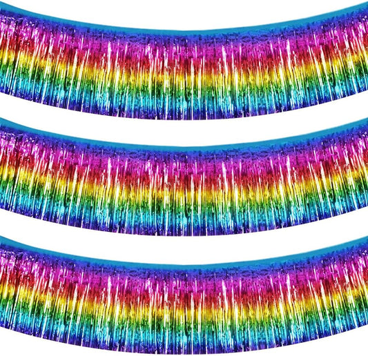 BEISHIDA 3 Packs Metallic Foil Fringe Garland Dark Rainbow Wall Hanging Tinsel Fringe Banners for Halloween Car Floats Bridal Shower Wedding Birthday Easter Graduation Holiday Party Decoration(30 Feet