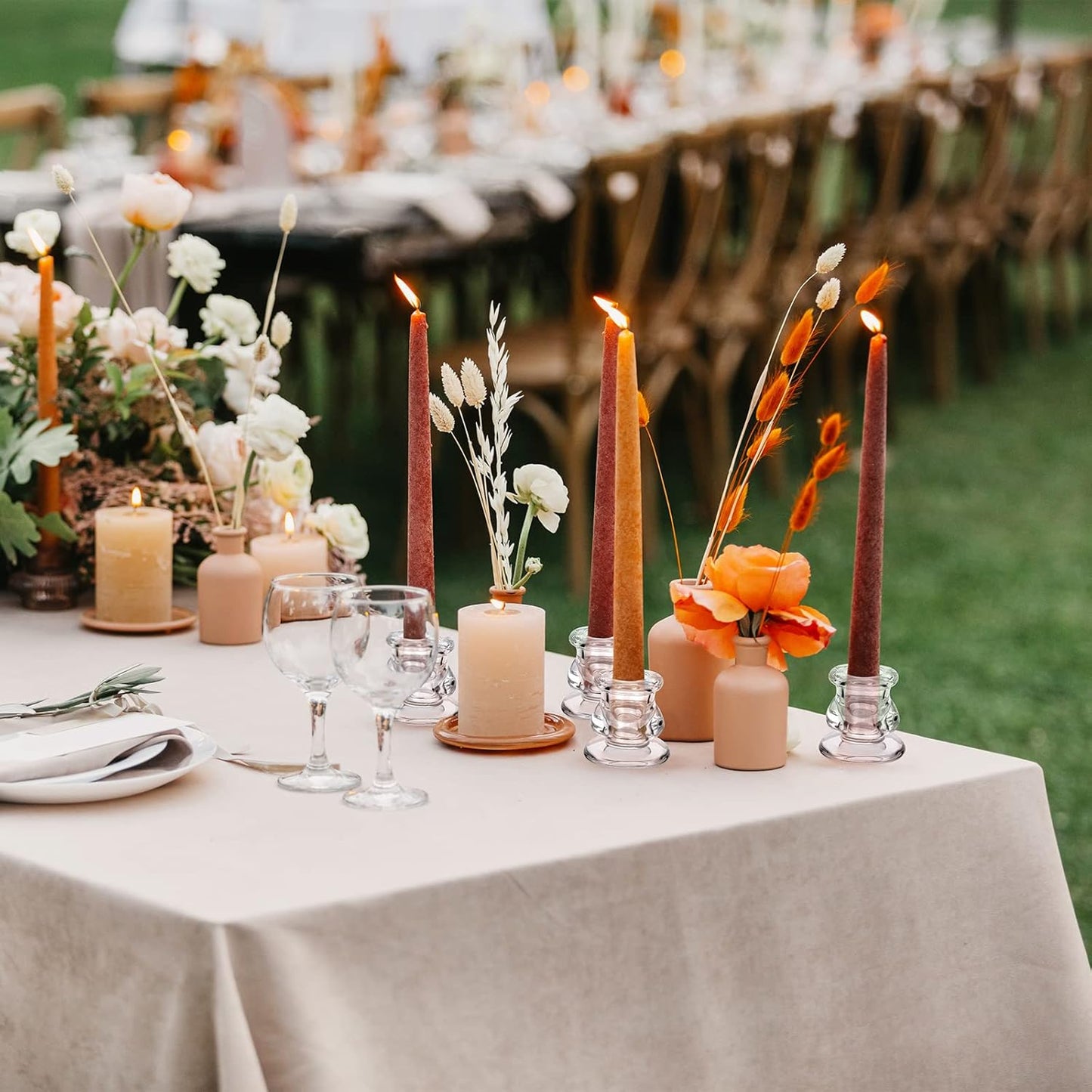 24 Pcs Candlestick Holders Glass Clear Taper Candle Holders 2.2" High Candle Stick for Wedding Centerpieces Decor Party Supplies