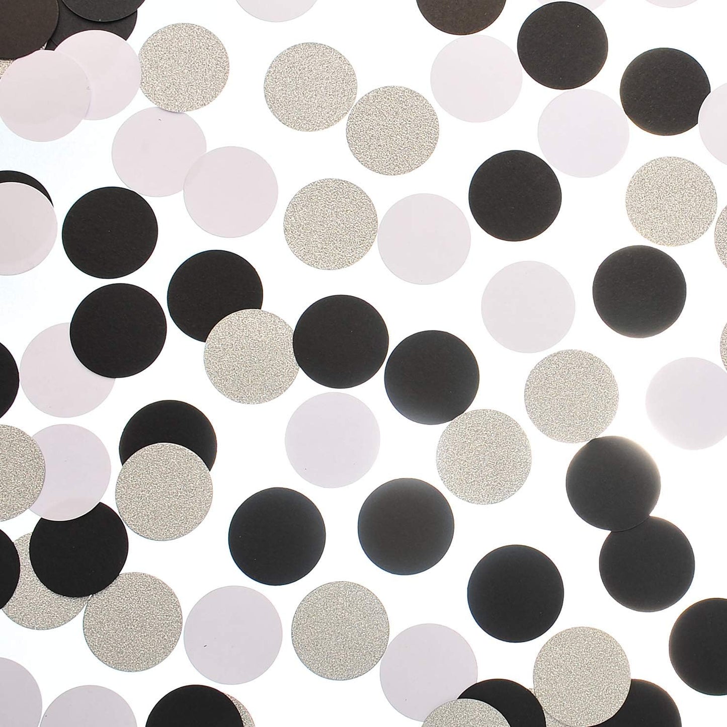 Glitter Confetti Circle Dots for Table Wedding Birthday Party Decoration, 1.2 inch in Diameter (silver glitter,black,white,200pc)