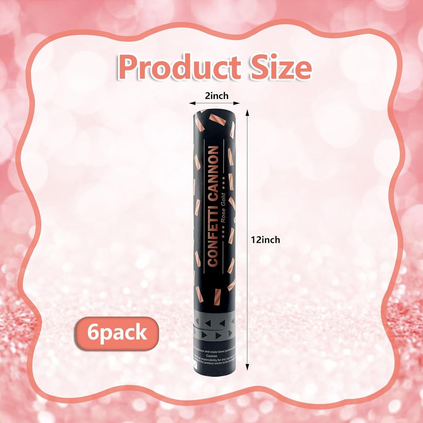 6 Pack Rose Gold Confetti Poppers, 12 Inch Confetti Cannon Party Poppers Shooters for Gender Reveal, Birthday, Wedding, Graduation, Anniversary, Parties, Christmas, New Year's Eve