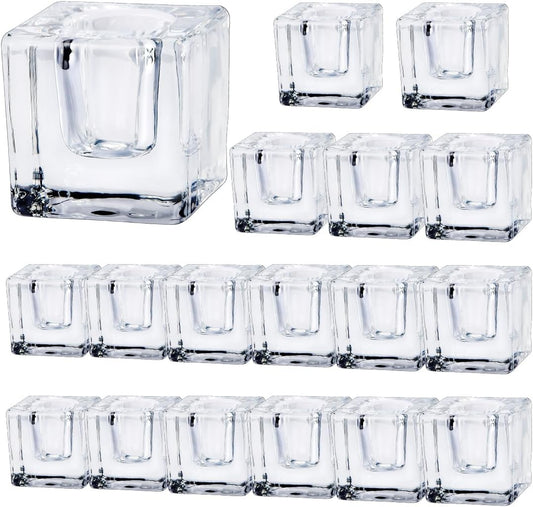 Glass Candlestick Holders Bulk for Taper Candles, Set of 18 Clear Glass Candle Holders for Family Party, Church and Wedding