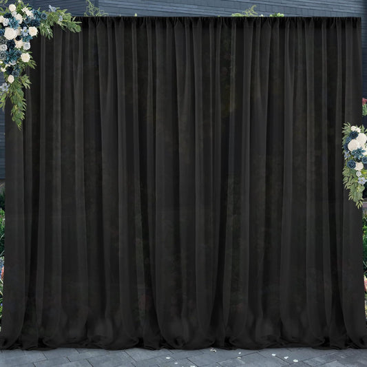 PARTISKY 10ftx7ft Black Chiffon Backdrop Curtains, Wrinkle-Free Sheer Fabric Photo Drapes for Wedding Ceremony Arch Birthday Baby Shower Photography Stage Decor 5ft x 7ft, 2 Panel