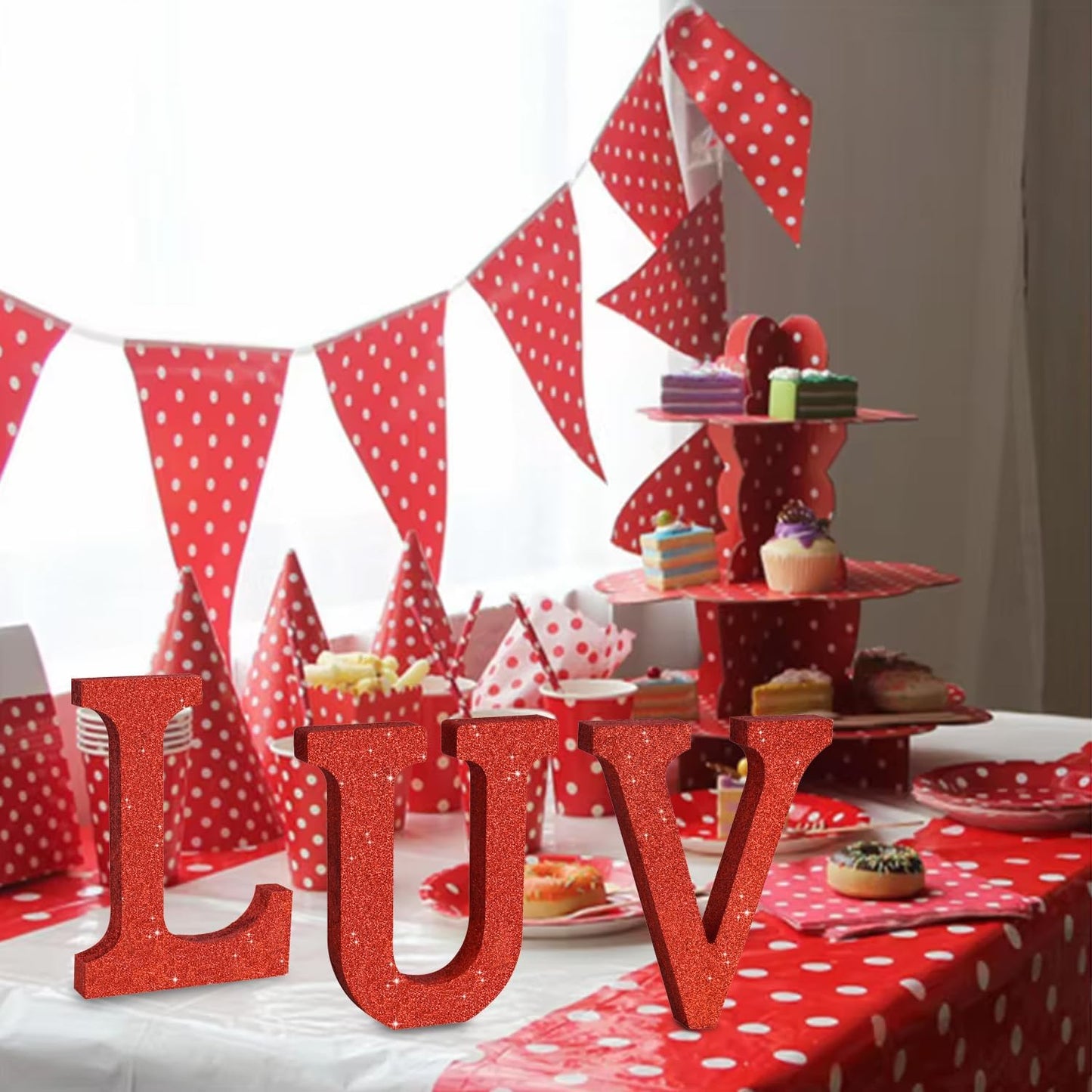 TONIFUL 8 Inch Red Glitter Letter U Table Centerpiece A-Z Red Birthday Party Decorations,Red Alphabet U for Birthday,Chrismas,Graduation,Bridal Shower,Wedding,Anniversary Party Supplies