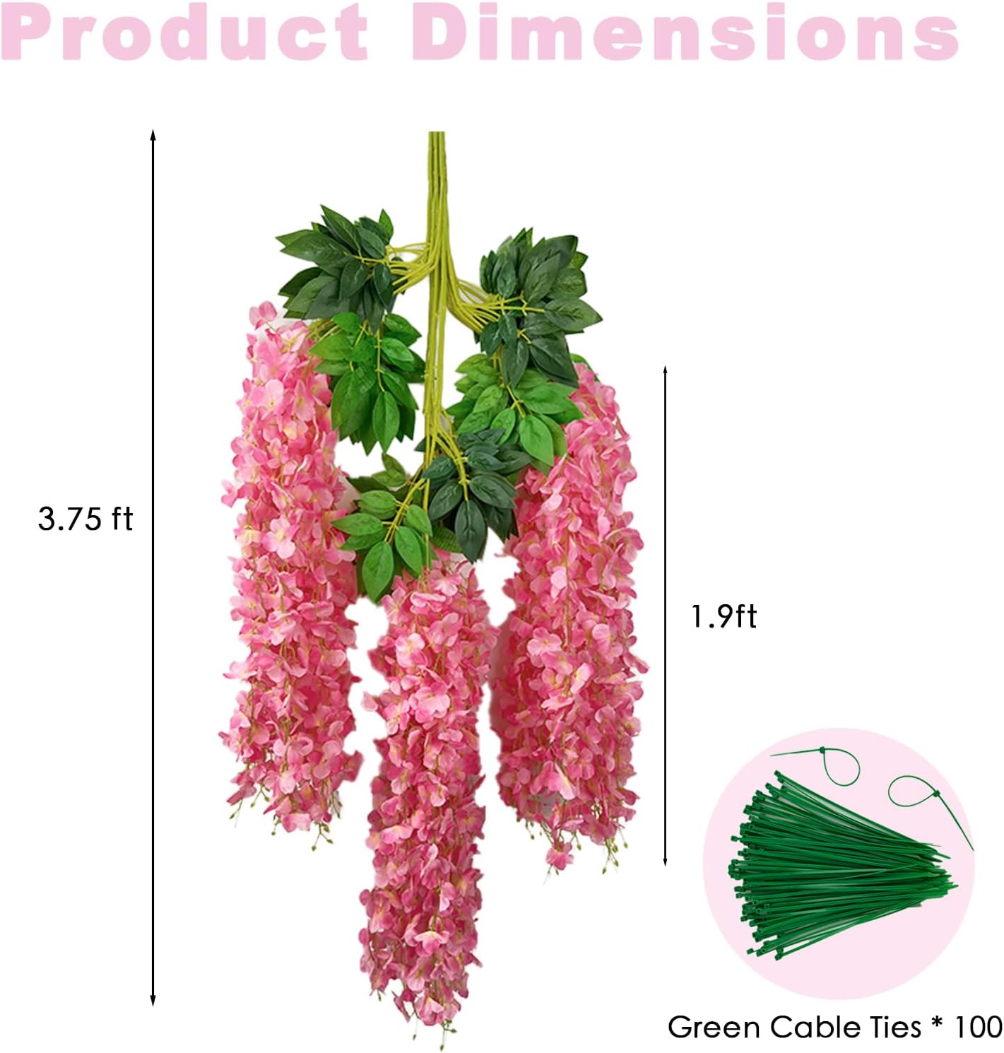 24 Pcs of Wisteria Hanging Flowers, 3.75 Feet Fake Wisteria Flower Strings, Artificial Wisteria Flowers Hanging Garland for Backdrop, Wedding, Ceremony,Garden and Home Wall Decoration (Pink)