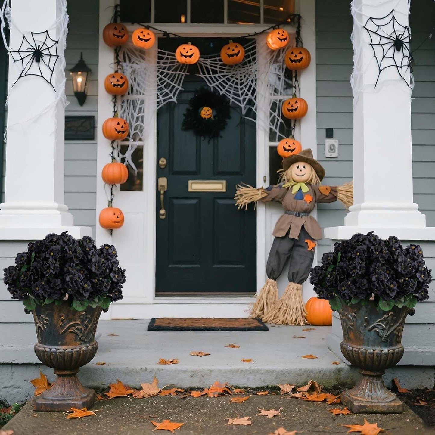 Hananona 6 Pcs Artificial Geranium Flowers for Outdoors Geranium Silk Flowers Outdoor UV Resistant Garden Plants Faux Black Flower for Home Kitchen Halloween Table Centerpieces Decor (6, Black)