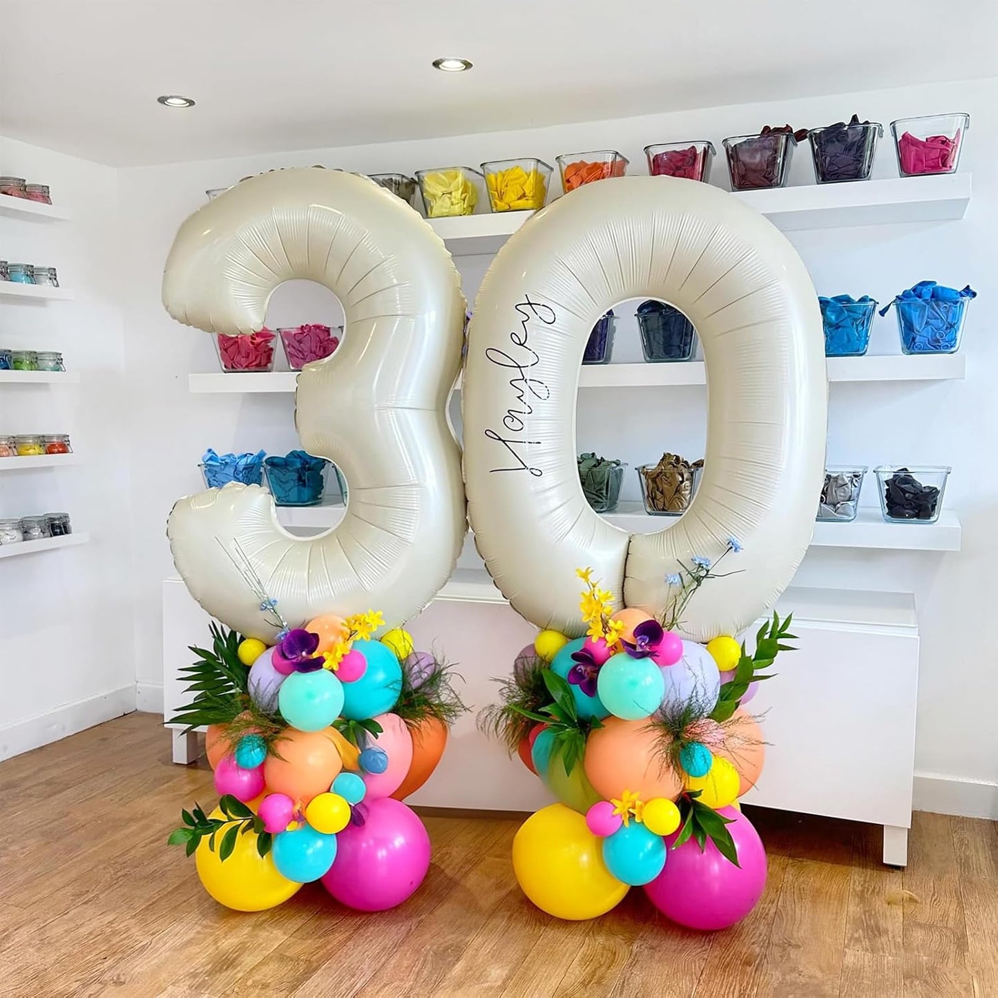 40 Inch Cream Number 30 Balloon, Beige Large Self Inflating Foil 3 & 0 Balloons for Women Men 30th Birthday Decorations 30 Helium Balloon Numbers for 30 Year Old Anniversary Baby Shower Party Supplies