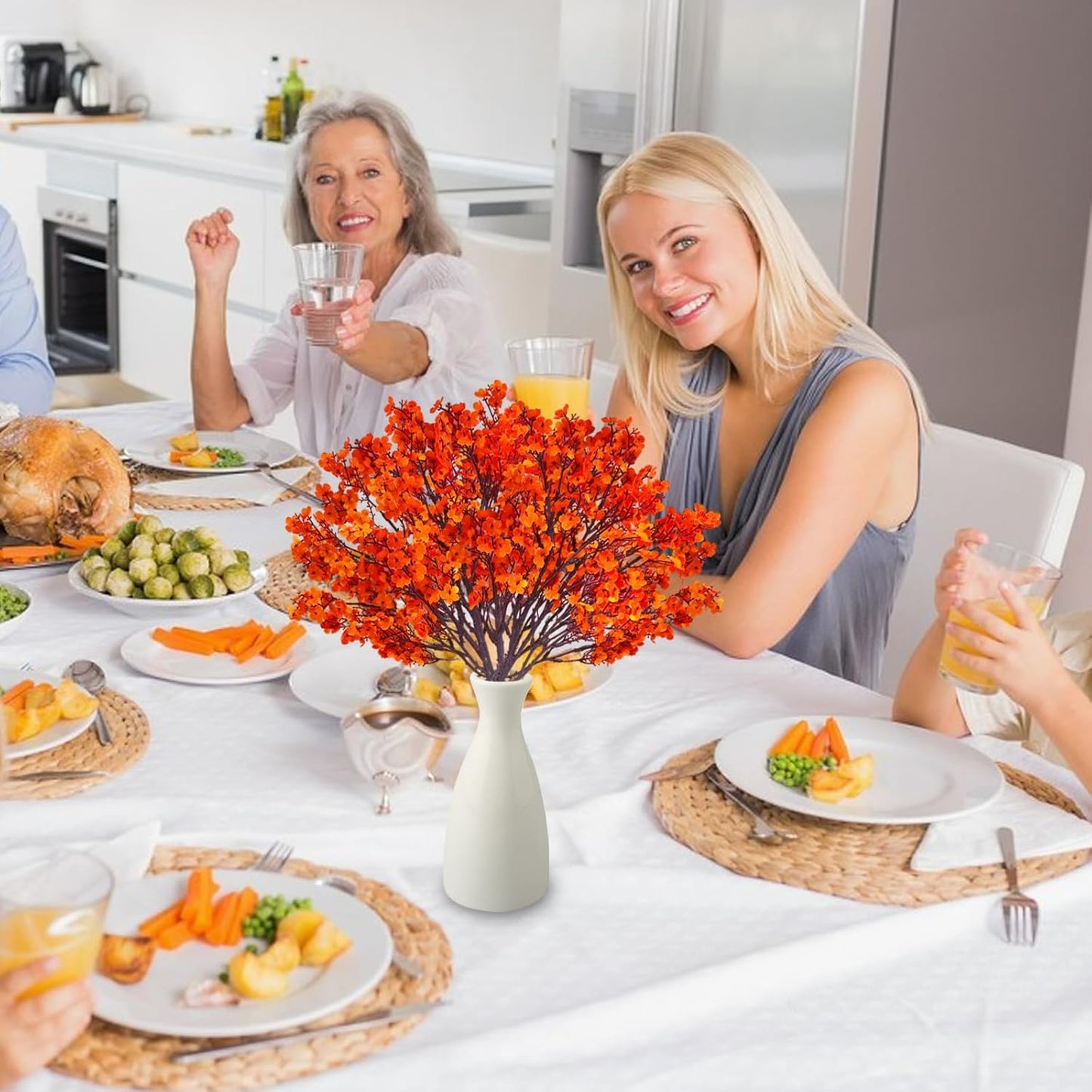 12PCS Fake Fall Flowers Orange Baby Breath Artificial Flowers Real Touch Silk Floral Arrangement Thanksgiving Autumn Table Centerpieces Home Kitchen Decor