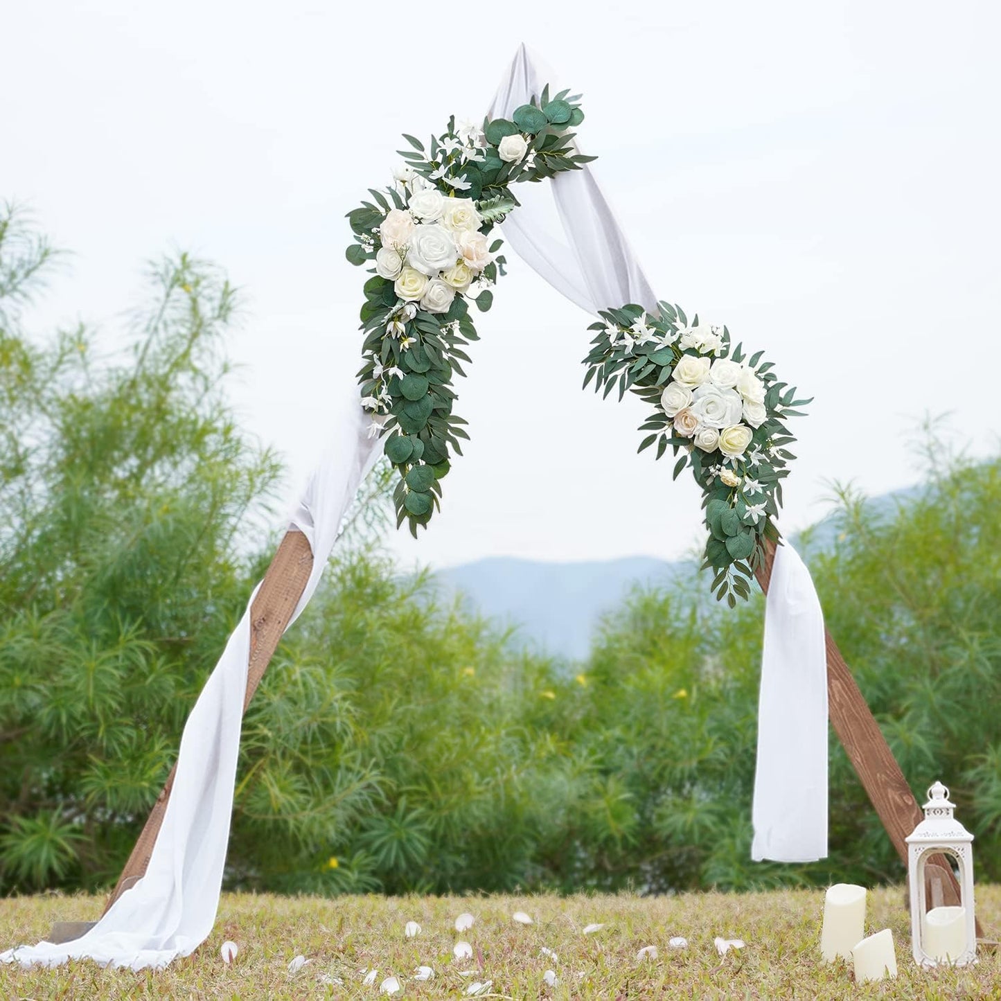 ponatia Wedding Arch Flowers (Pack of 2), Artificial White Wedding Flowers for Wedding Welcome Signs Decorations and Arch Flowers for Wedding Ceremony Reception (White & Ivory)