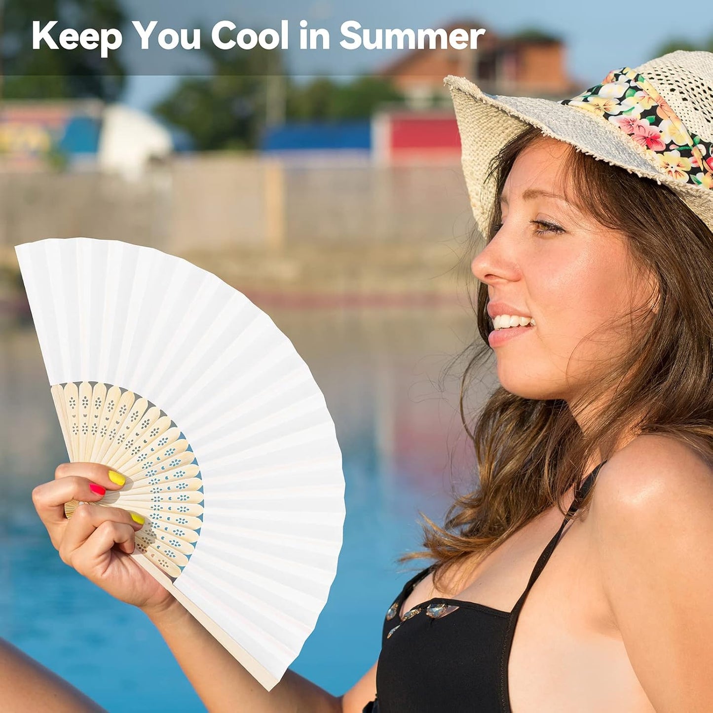 MCEAST 30 Pieces Silk Folding Fans with Bamboo Frames, Handheld Fan Foldable Fan for Wedding Gifts, Party Favors, Home Decoration, White