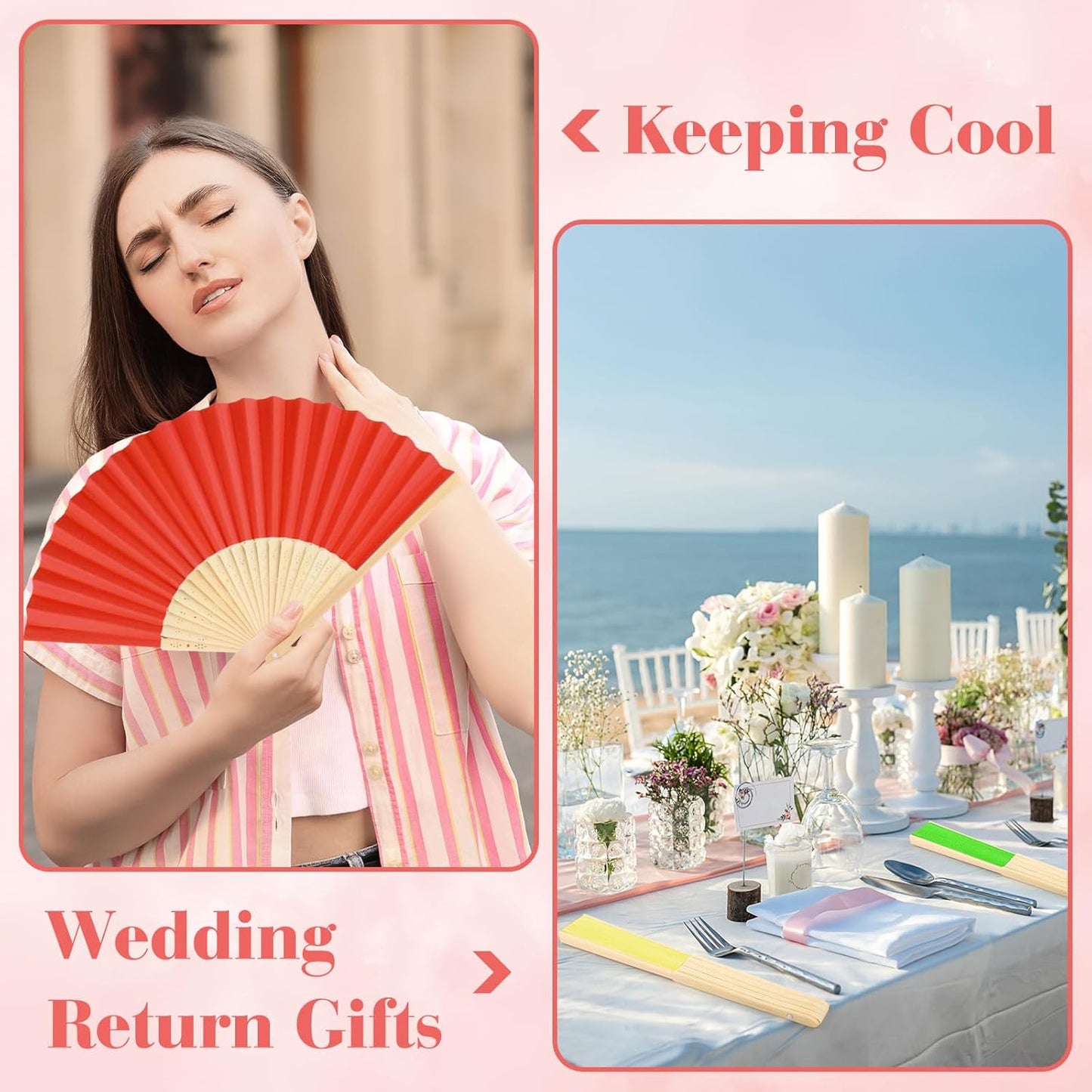 24 Pieces Hand Held Bamboo Folding Fans Paper Fans Handheld for Women Foldable Girls Wedding Decoration Church Home Party Favors Summer (Multicolor)