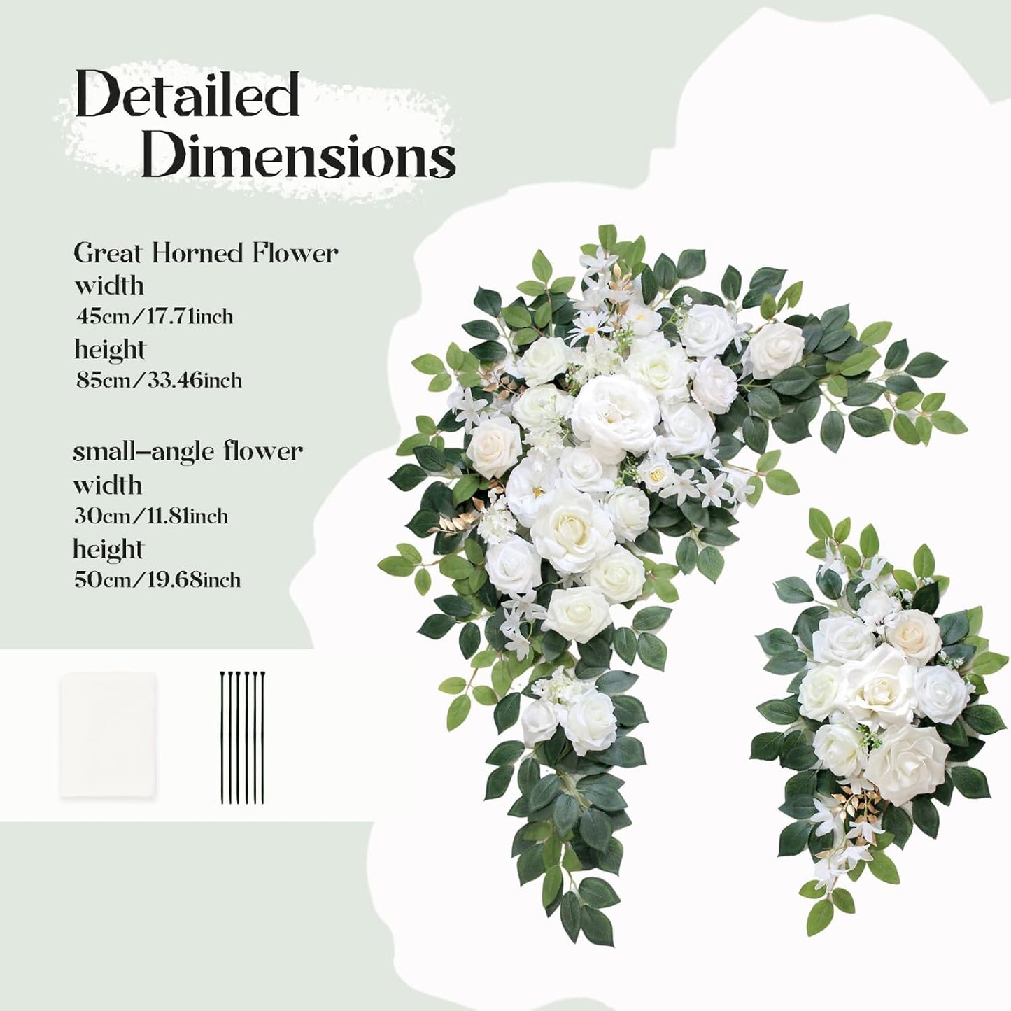 Wedding Arch Flowers Kit,Artificial Flower Arch Decor (Set of 3),2pcs Artificial Flower Arrangement with 1pc Sheer Drape for Wedding Decor Reception Backdrop Floral Decorations (Ivory White)