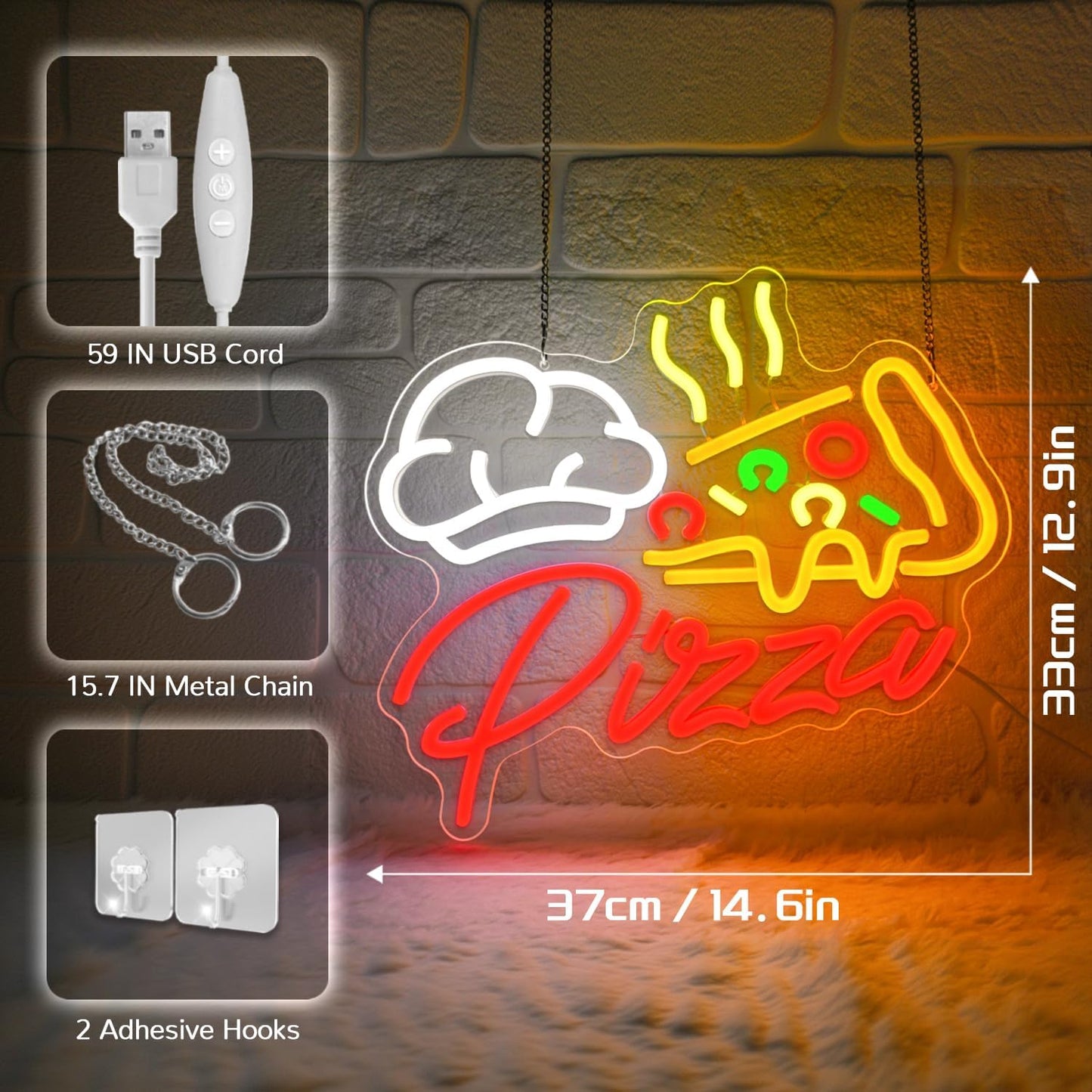 Pizza Neon Sign,Colorful Pizza Neon Signs for Wall Decor,Pizza Shaped Led Signs for Business Fast Food,Dimmable Pizza Neon Lights forKitchen,Light up Pizza Sign for Restaurant Pizza Shop