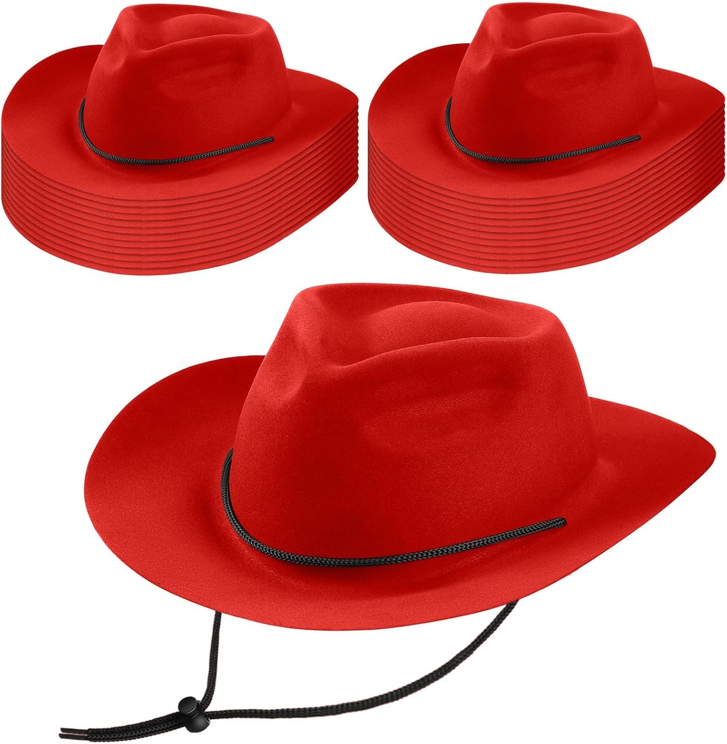 Mepase 24 Pieces Disposable Plastic Western Cowboy Hat Set Felt Wide Brimmed Cowgirl Hats for Men Women Costume Party(Red)