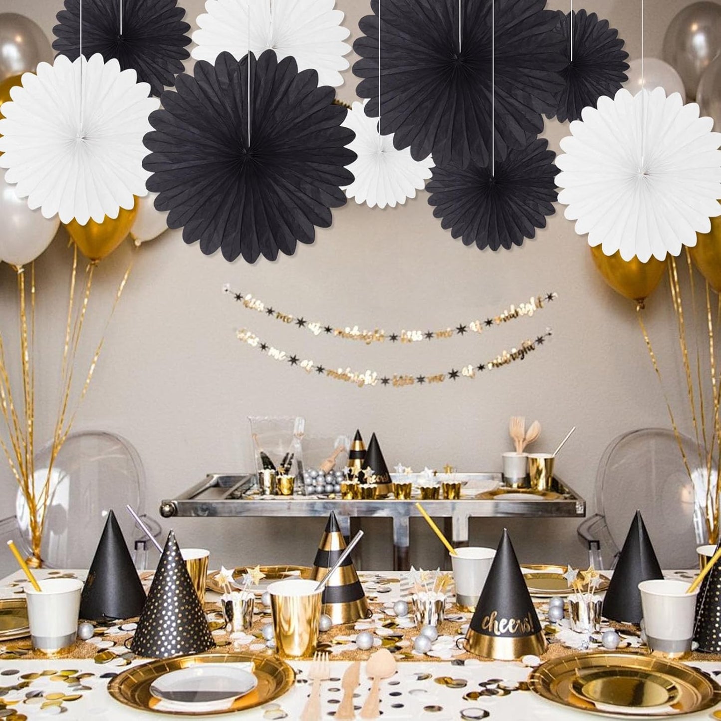 20 Pcs Black White Hanging Paper Fan, Round Paper Fans Decorations Set for Weddings, Birthdays, Engagement, Bridal Shower, Baby Shower Event, Graduation, Party Supplies Decor