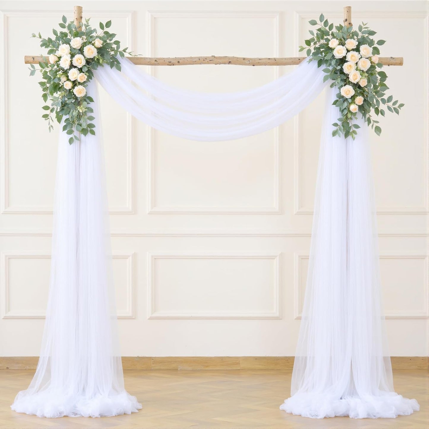 White Arch Draping Fabric for Wedding, 60" x 26Ft Chiffon Drapery Fabric Drapes Backdrop for Wedding Ceremony Baby Shower Bridal Shower Decoration(1 Panel)