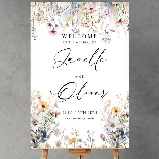 Generic Wildflower Welcome Sign, Wedding Welcome Sign, 12x18, 18x27, 24x36 Inches, Plastic, Rustic, Warm