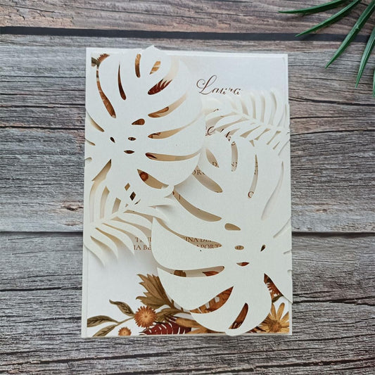 MillaSaw 20pcs Palm Wedding Invitations Cards with Envelopes, for Wedding Bridal Shower Quinceañera Engagement Birthday Invites, Pearl Ivory (ivory)