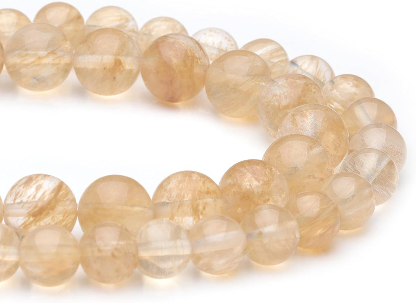 6mm Natural Stone Beads for Jewelry Making,Gold Rutilated Quartz Polished Smooth Round Gemstone Beads for Bracelet Necklace 15 Inch