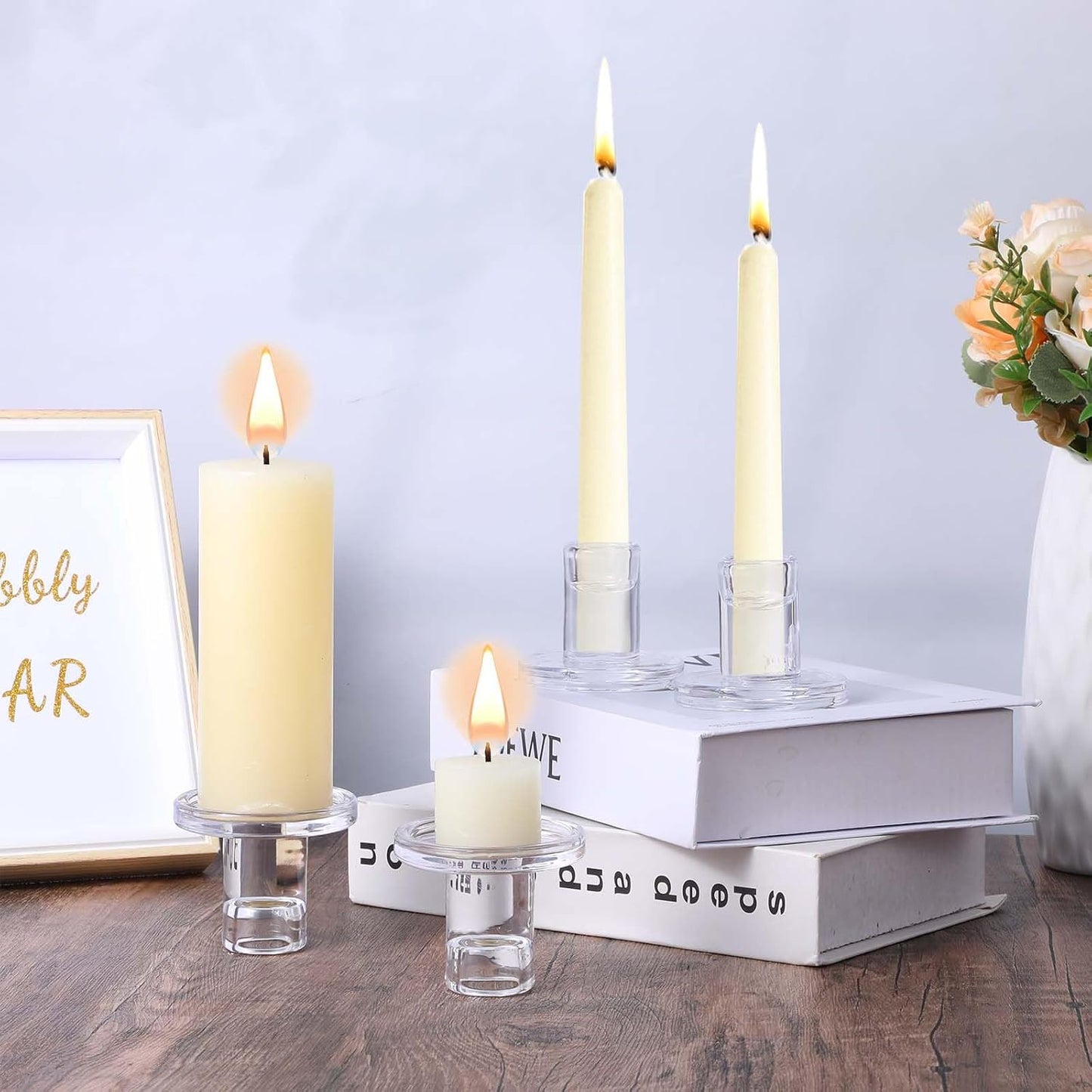 12-Pack Clear Taper Candle Holders, Glass Candlestick Holders for Tapered Candles, 2.2" H with 2.7" Base - Bulk Glass Candle Sticks for Weddings, Tables, Fireplace Mantel Decor