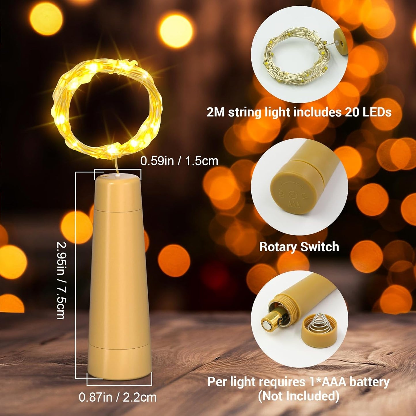 PChero Wine Bottle Cork Lights with Timer, 10 Pack 20 LED 6.6 ft Fairy String Lights Battery Operated for DIY Party Wedding Christmas Festival Bar Decoration, Warm White