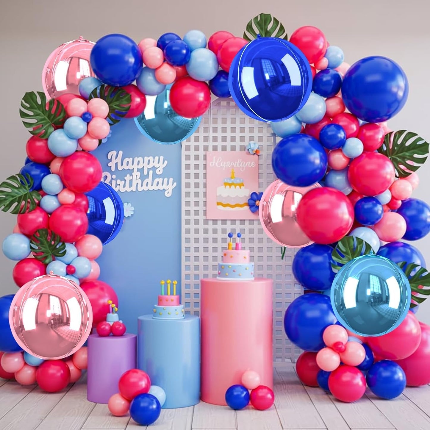 Giant Foil Balloons, 6Pcs Large Metallic Light Blue Royal Pink Round Balloons, 22 Inch Big Round Foil Balloon for Blue and Pink Birthday Party Baby Shower Gender Reveal Decorations