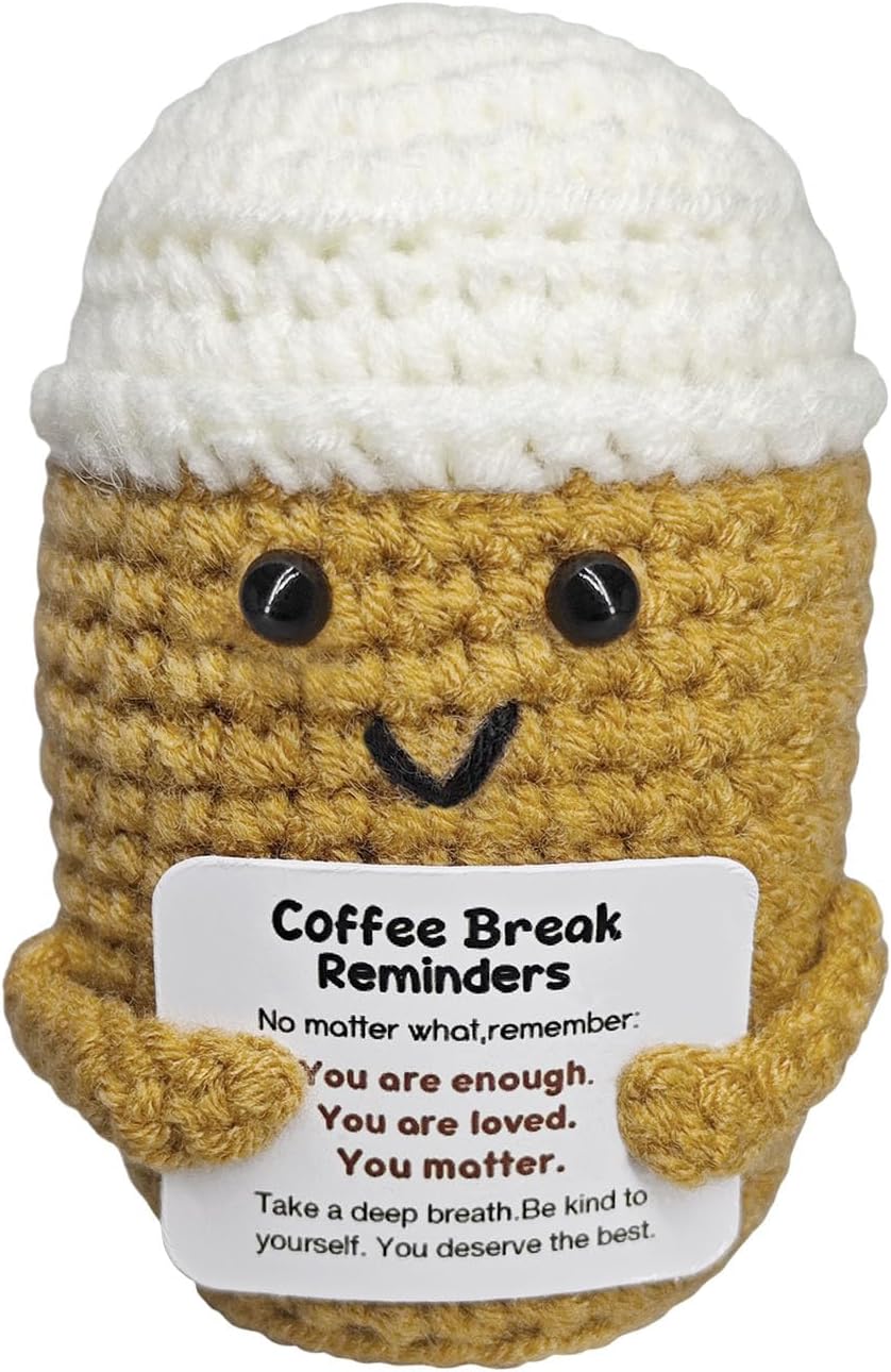 Coffee Lovers Birthday Gifts for Women Men,Emotional Support Gifts,Encouragement Little Reminders Present,Positive Coffee Accessories,Crochet Espresso Desk Decorations