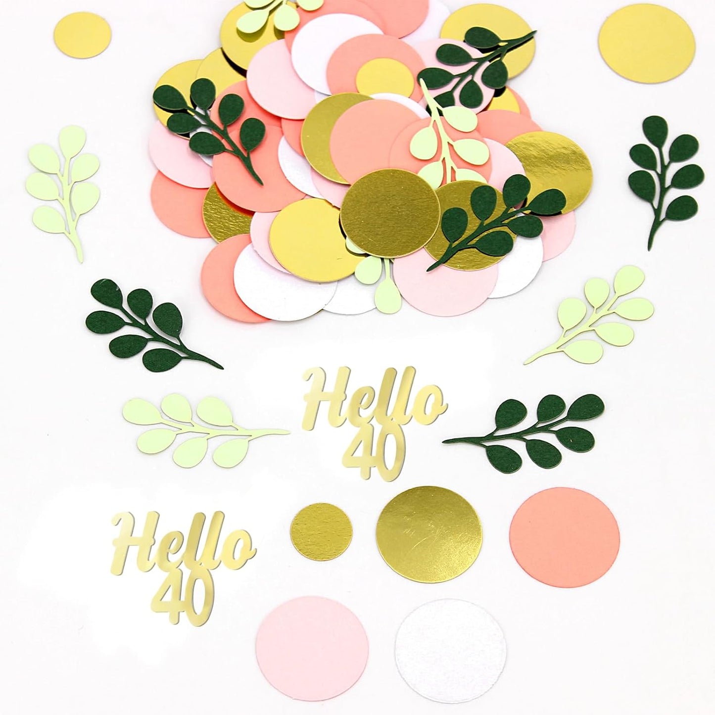 300PC 40TH Birthday Confetti for Table Pink and Sage Green Happy 40TH Birthday Decorations for Women Dots Hello 40 Confetti Scatters Forty Party Decor Supplies