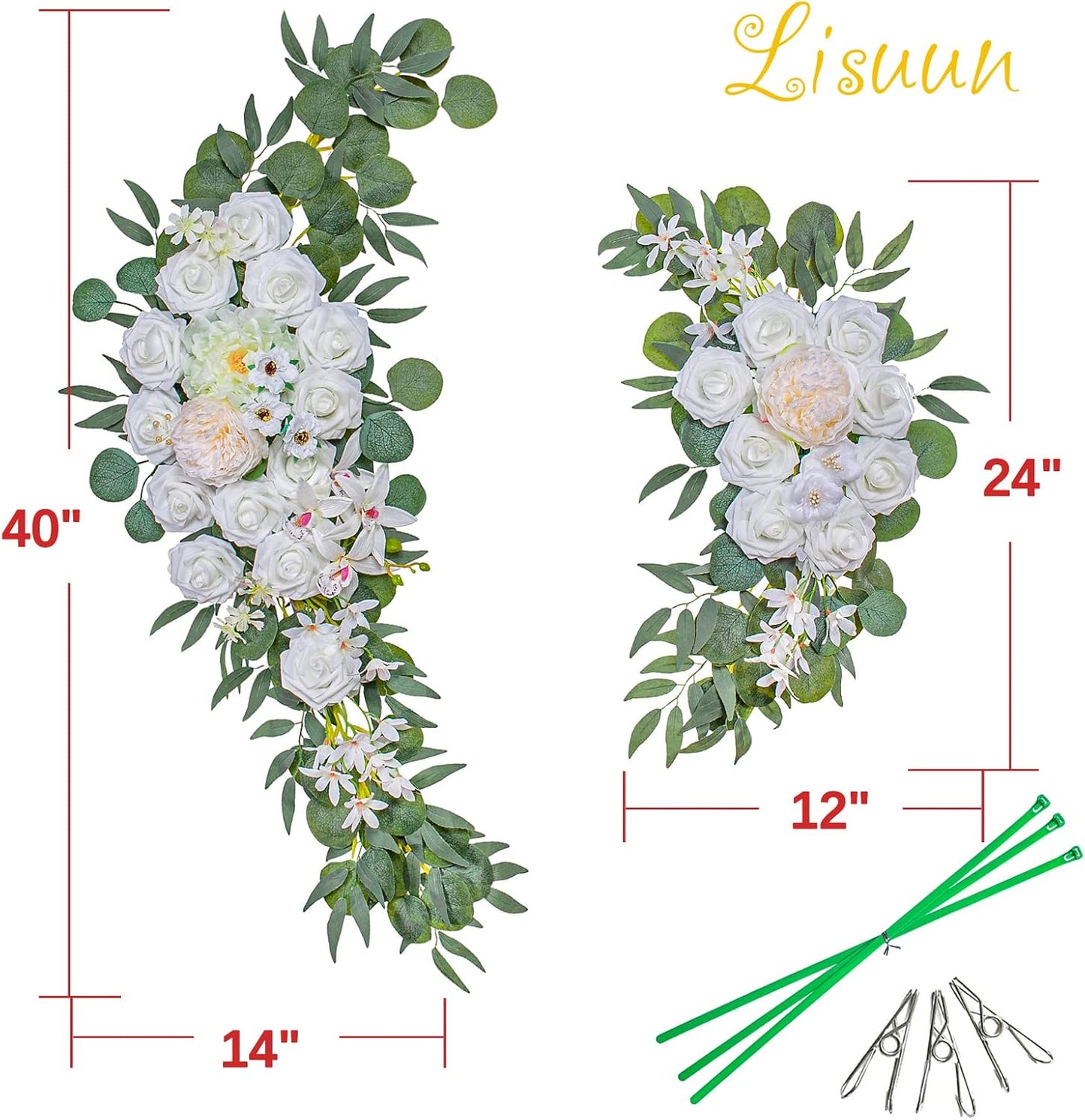 Wedding Arch Flowers, Artificial Flowers for Decoration, Large Flower Swag for Boho Styles Wedding Ceremony Floral Decor - Pack of 2