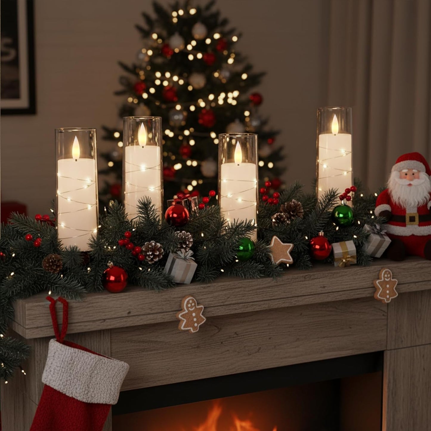 Raycare Flameless Candle with Remote Timer – 9 Flickering Acrylic Battery Operated LED Pillar Candles with Embedded Star String for Halloween, Home Decor, and as a Gift (White)