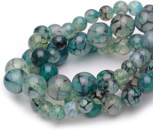 10mm Natural Stone Beads for Jewelry Making,Dragon Vein Agate Polished Smooth Round Gemstone Beads for Bracelet Necklace 15 Inch