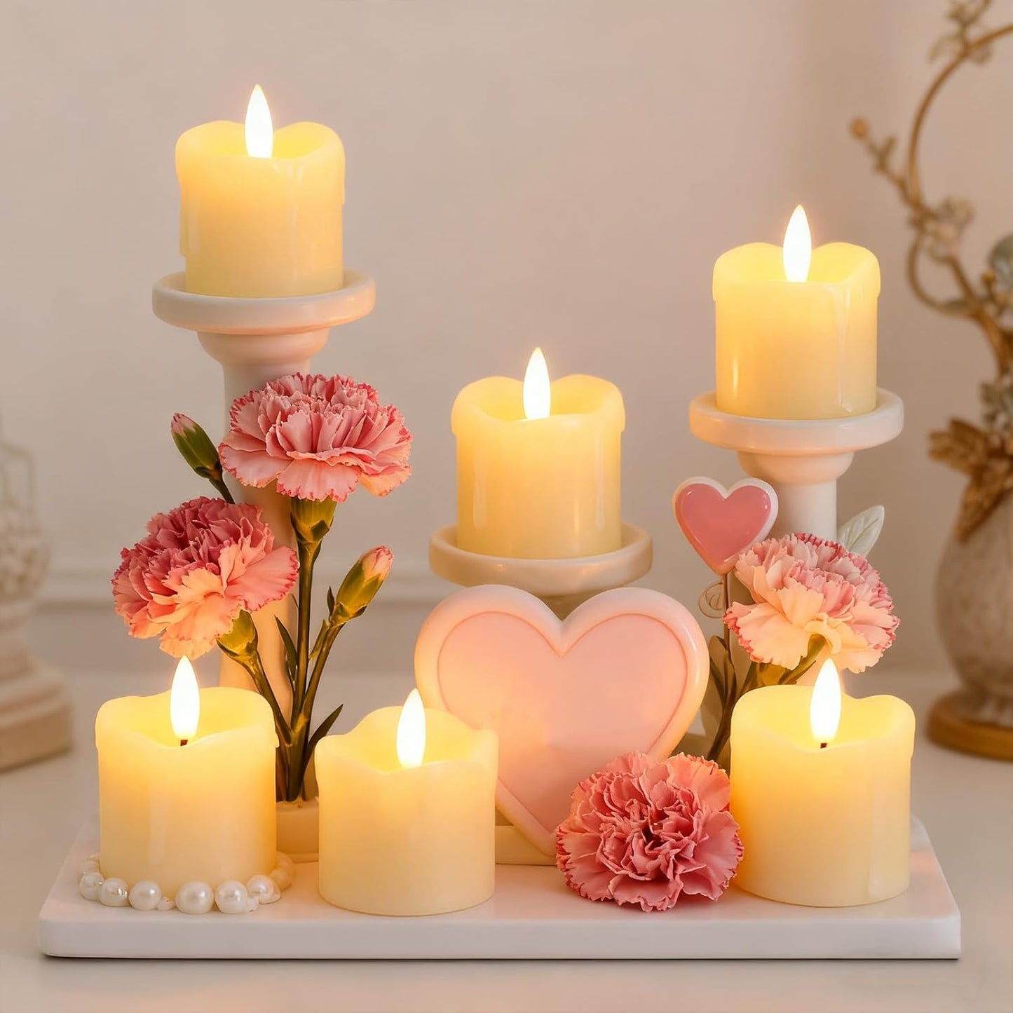 Lezonic Flameless Votive Candles Battery Operated with Remote and Timer, Pack of 6 (D:2" X H:2") LED Ivory White Long Lasting Flickering Wax Candles with Realistic 3D Flame