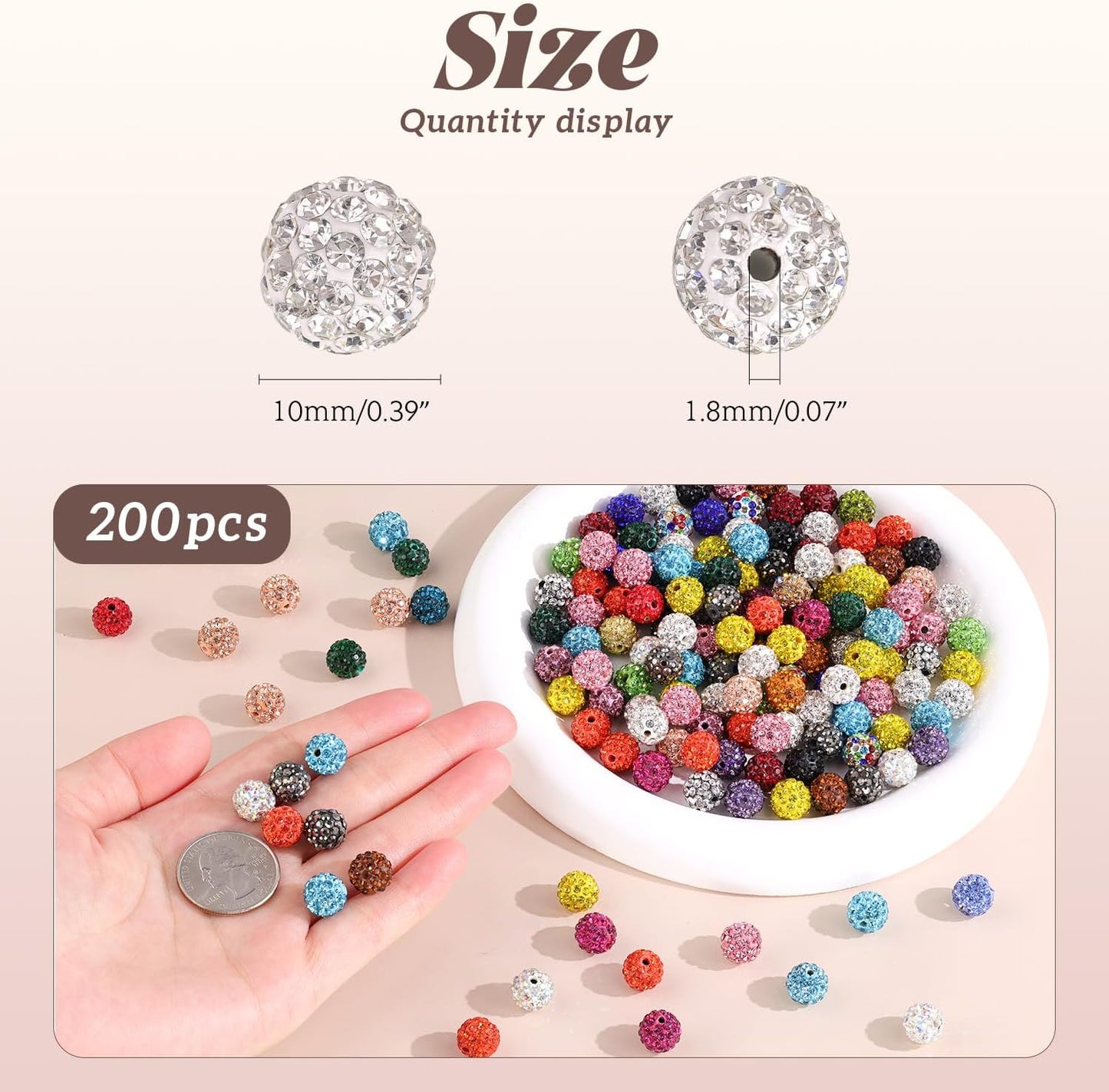 200pcs 10mm Rhinestone Beads for Jewelry Making, Pink AB Shiny Round Disco Ball Beads Bulk, Sparkle Crystal Clay Christmas for Bracelet Baseball Necklace Earring Crafting and DIY