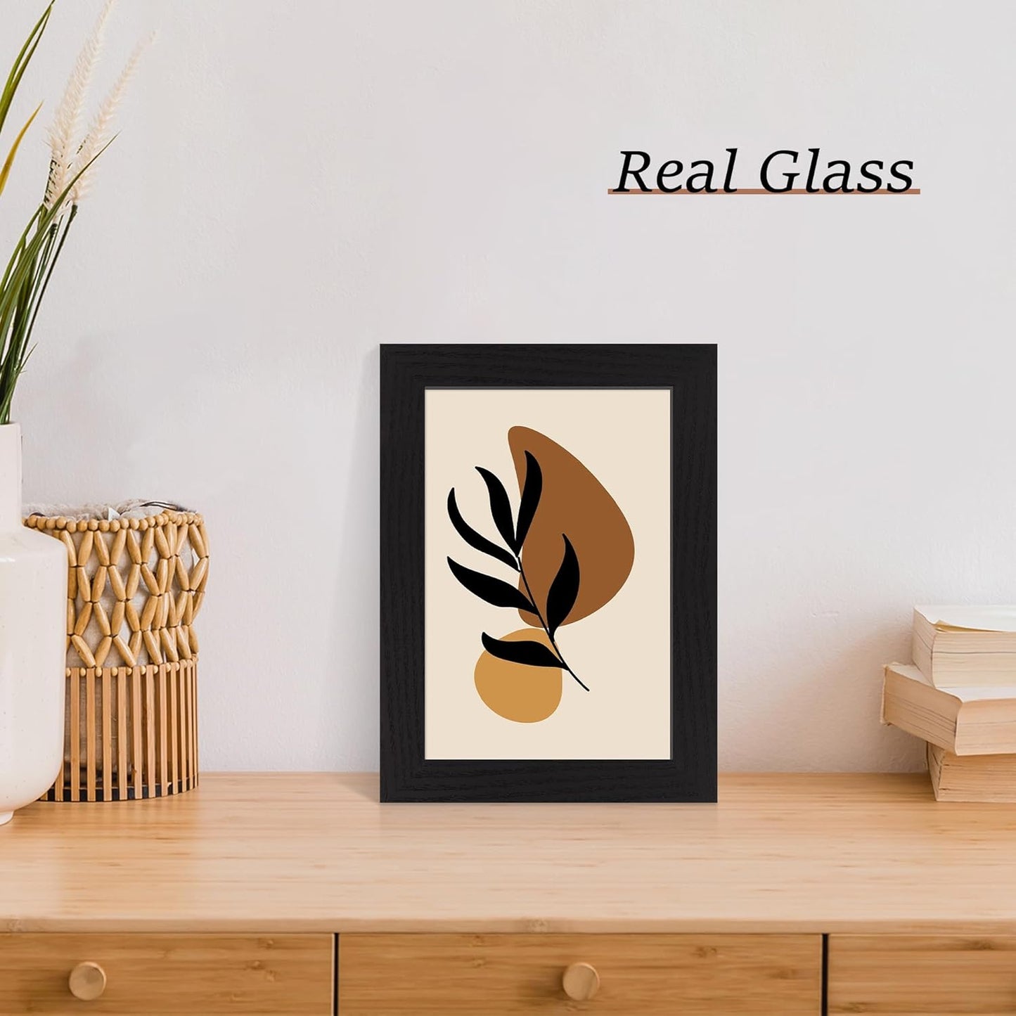 6x9 Picture Frame Set of 4, Black Frame with High Definition Glass, Wood Rustic 6 x 9 Photo Frames for Horizontal or Vertical Table Top and Wall Mounting