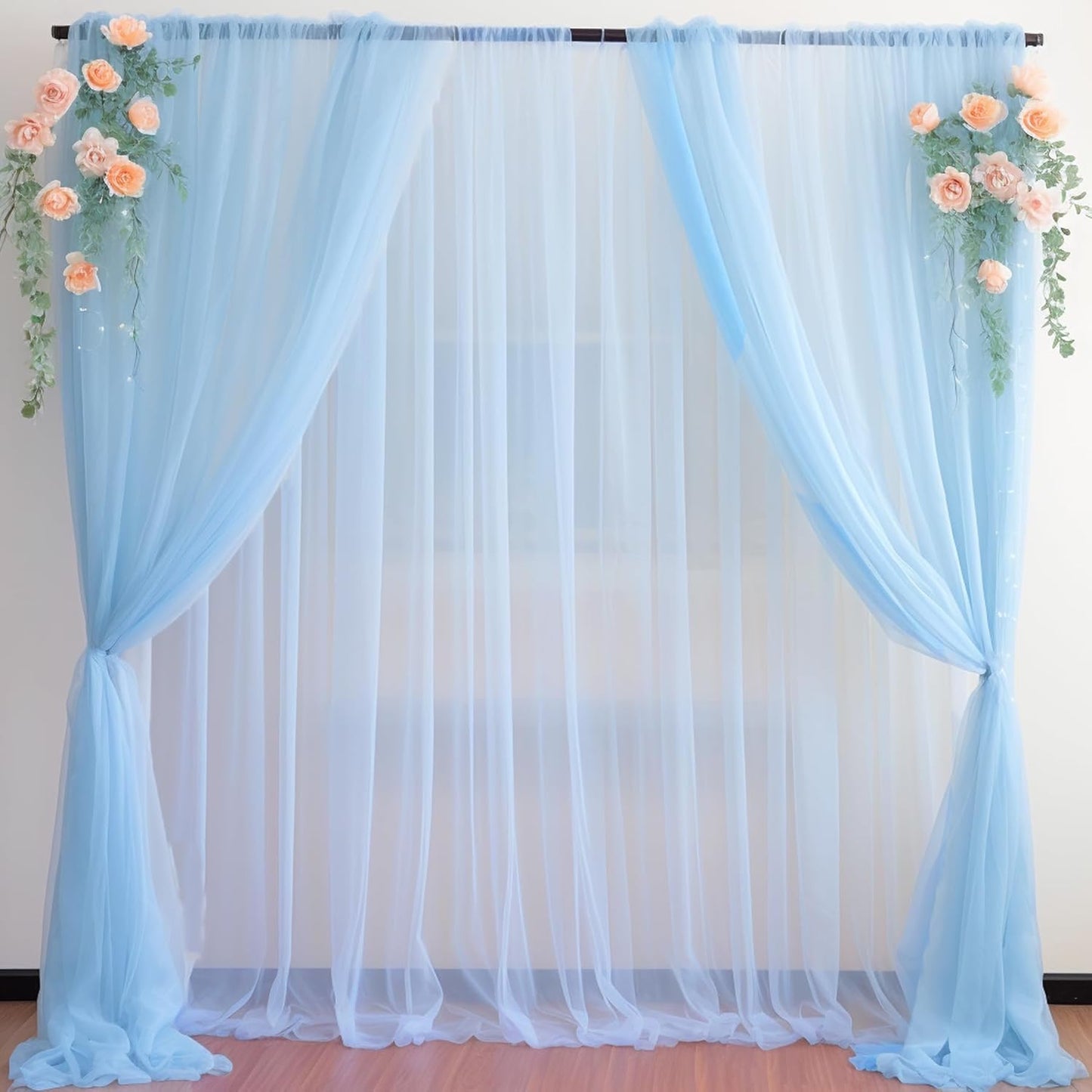 PARTISKY 20ft X 10ft Baby Blue Tulle Backdrop Curtain for Parites, Sheer Backdrop Curtains Fabric Drapes for Wedding Ceremony Arch Party Stage Decorations