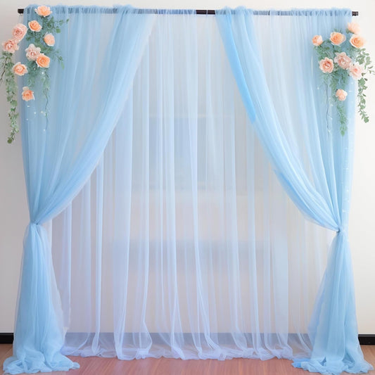 PARTISKY 20ft X 10ft Baby Blue Tulle Backdrop Curtain for Parites, Sheer Backdrop Curtains Fabric Drapes for Wedding Ceremony Arch Party Stage Decorations