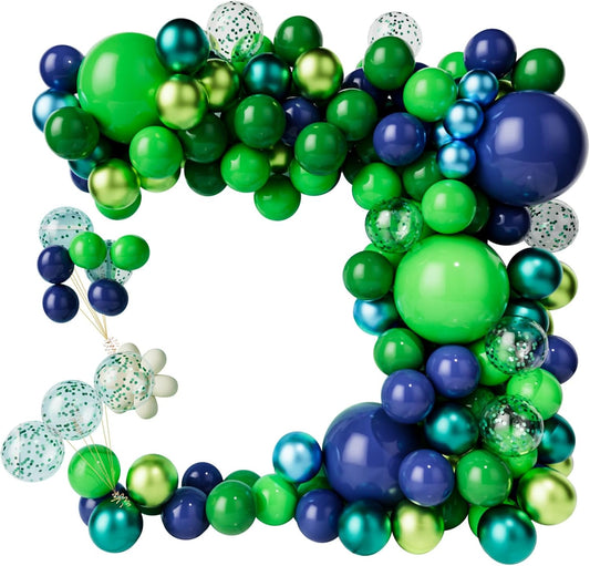Green Dark Blue Balloon Garland Arch Kit, Dark Blue and Green Latex Balloons, Confetti Balloons for Wedding Birthday Festival Graduation Party Decorations