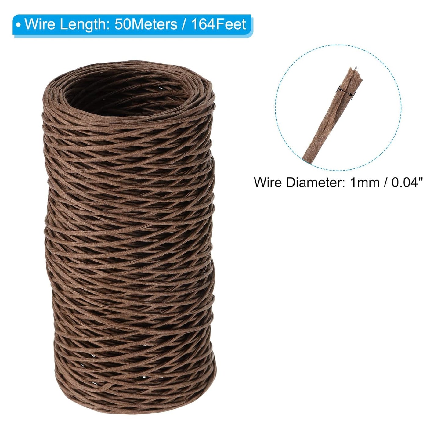 PATIKIL 164 Feet Floral Bind Wire Wrap Twine, 1mm Florist Wire Iron Wire Paper Covered Vine Wrapping Binding Wire for Flower Bouquets, Brown