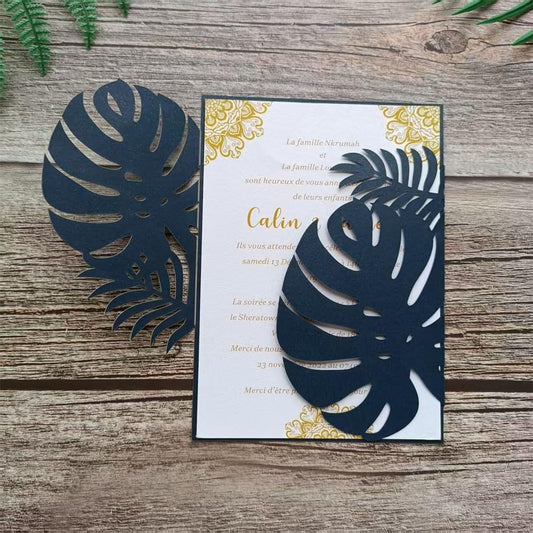 Navy Blue Laser Invitation Card, Palme Invitation Jacket for 5X7 card, Fit for Wedding Engagement Birthday Celebration Party 20 Sets (navy blue)